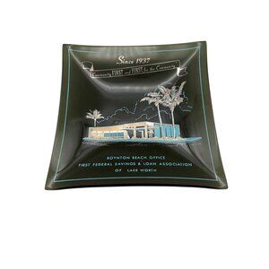 Vintage First Federal Savings Boynton Beach FL Bank Advertising Glass Dish MCM